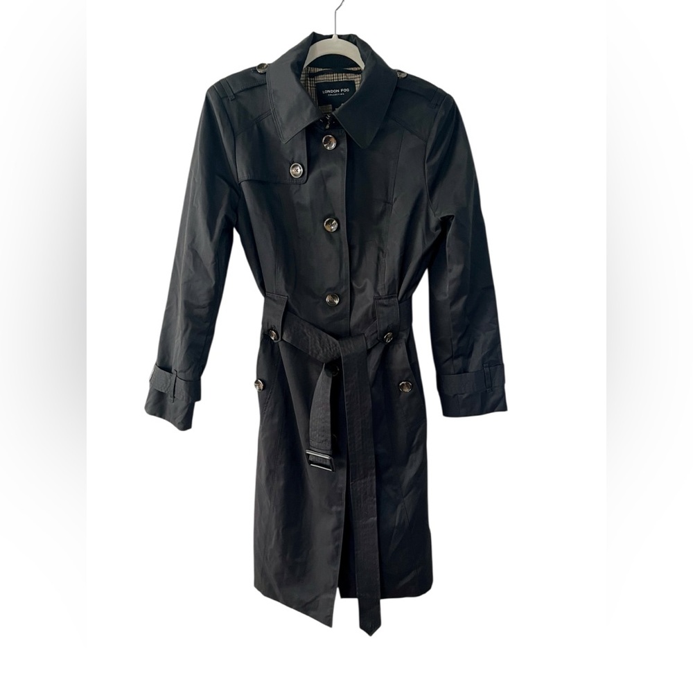 Black London fog collection belted trenchcoat